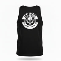 Lawless Custom Cycles Men's Premium Black Cotton Tank-Rocker Skull Logo