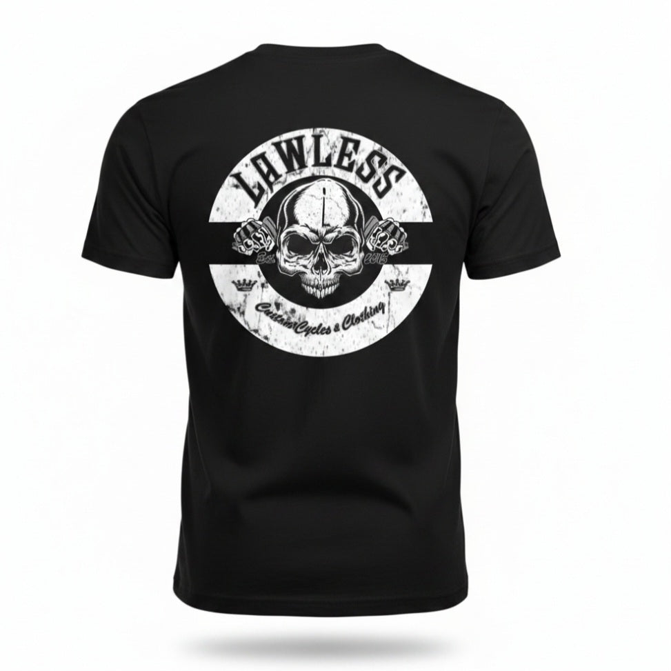 Lawless Custom Cycles Men's Premium Black Cotton Blend Tee-Rocker Logo