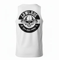 Lawless Custom Cycles Men's Premium White Cotton Tank-Rocker  Skull Logo