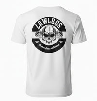 Lawless Custom Cycles Men's Premium White Cotton Blend Tee-Rocker Logo